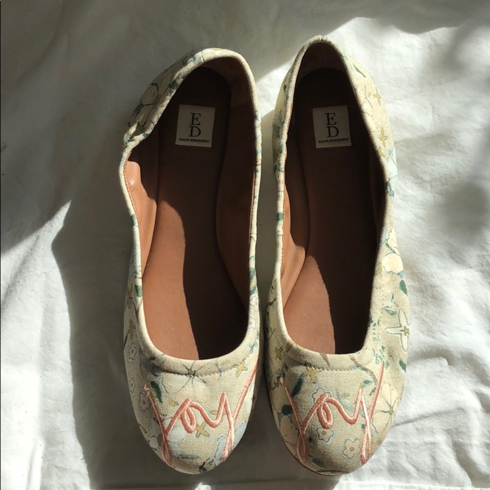 Worn once ED floral flats.